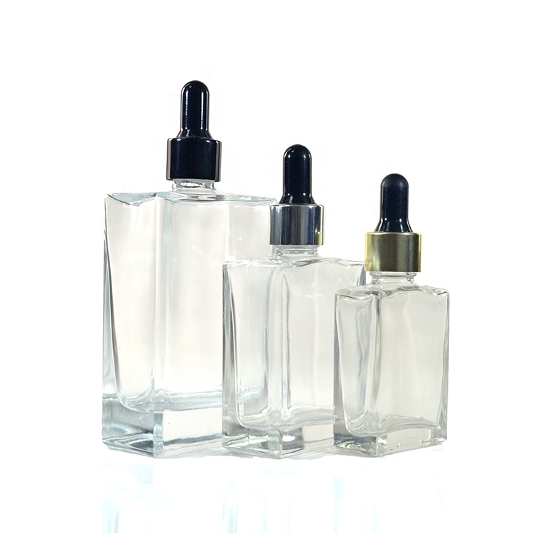 Empty essential oil 30ml 50ml 100ml rectangle clear glass dropper bottle