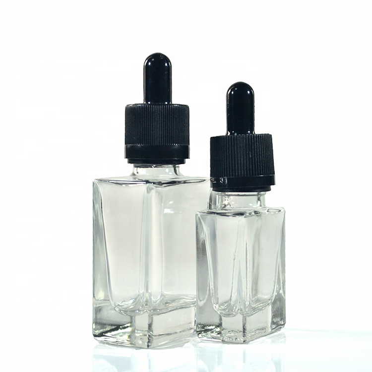 Empty essential oil 30ml 50ml 100ml rectangle clear glass dropper bottle