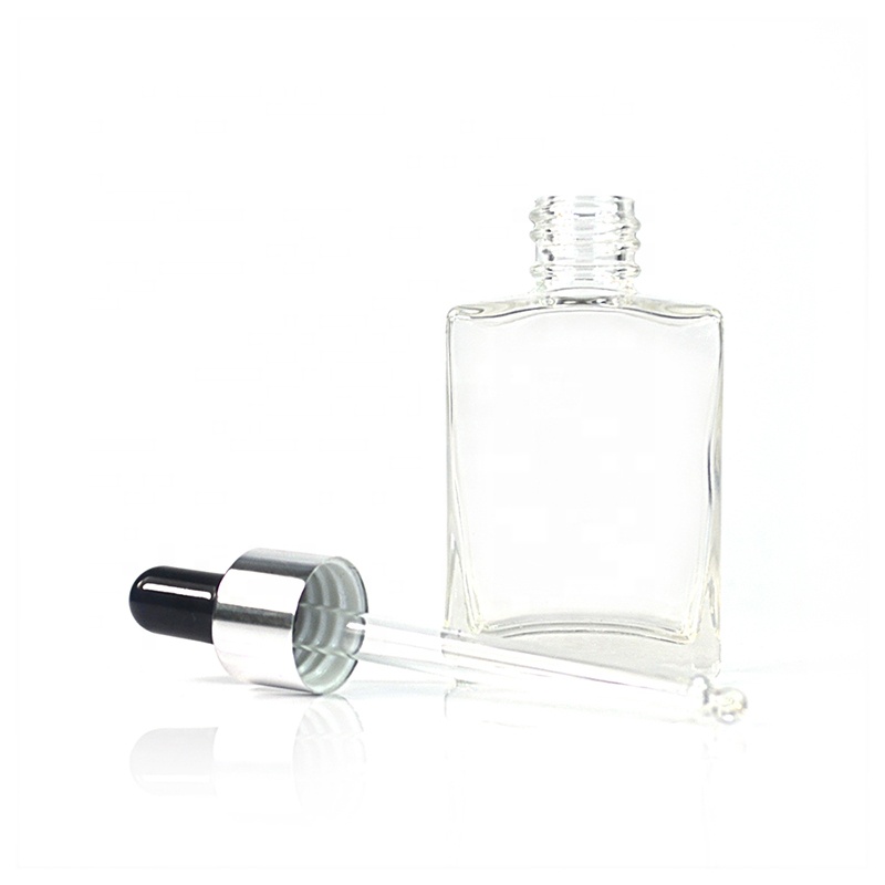 Empty essential oil 30ml 50ml 100ml rectangle clear glass dropper bottle