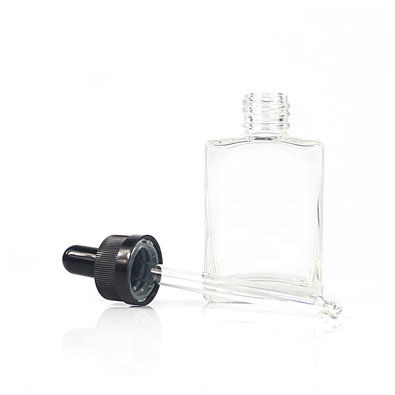 Empty essential oil 30ml 50ml 100ml rectangle clear glass dropper bottle