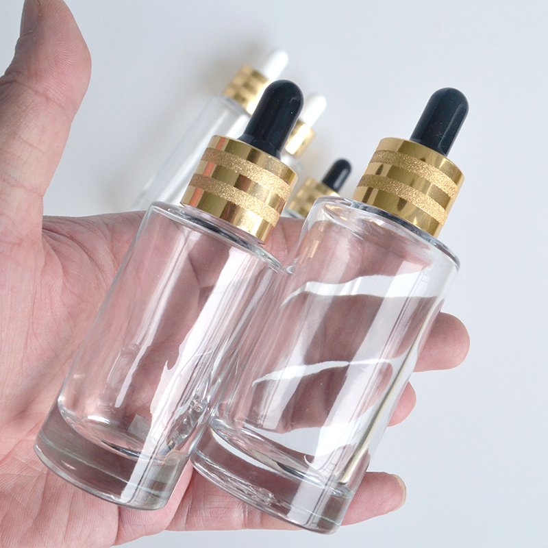 Empty essential oil serum flat shoulder clear glass dropper bottle 20ml 30ml 50ml 100ml