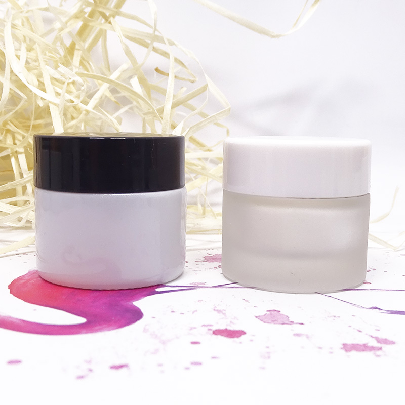 Empty face cream cosmetic packaging metal and plastic black screw lid round 30g 50g amber glass jar
