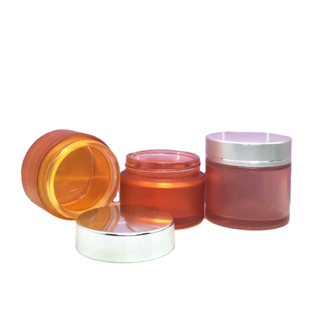 Empty face cream jar 30g 50g 100g green cosmetic cream glass jar with gold plastic aluminum lid