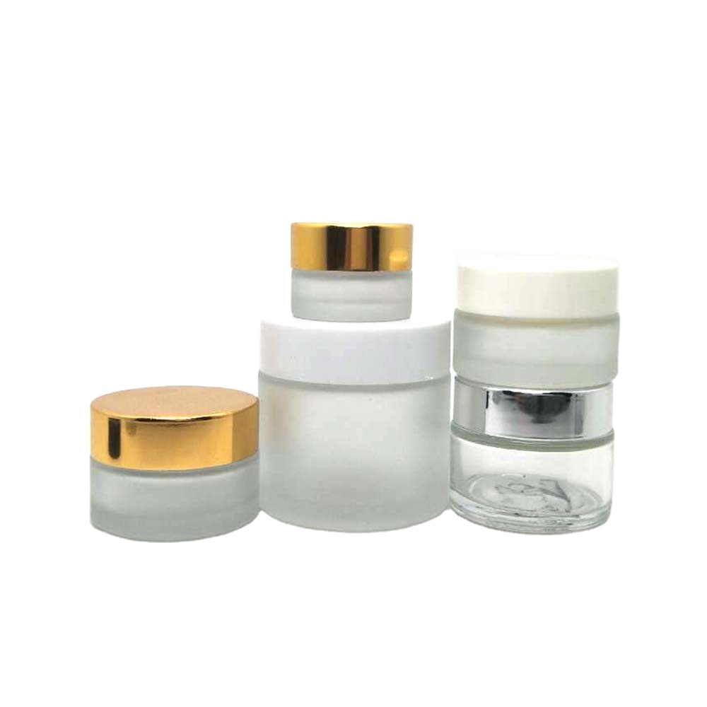 Empty face cream jar 30g 50g 100g green cosmetic cream glass jar with gold plastic aluminum lid