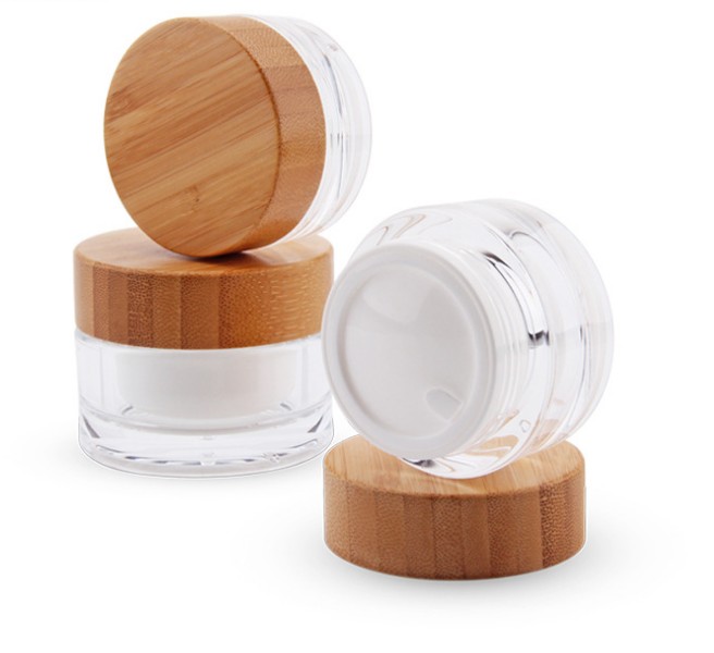 Empty face eye cream jar 15g 30g 50g frosted cosmetic cream jar with bamboo lid