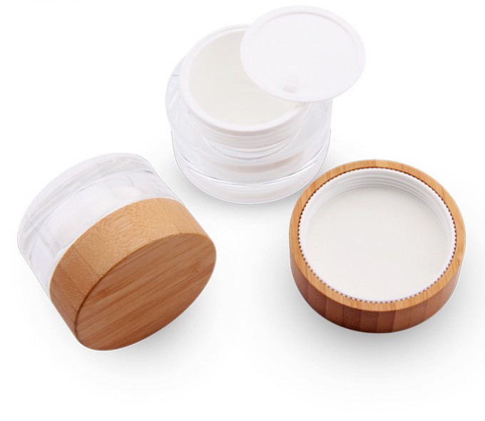 Empty face eye cream jar 15g 30g 50g frosted cosmetic cream jar with bamboo lid
