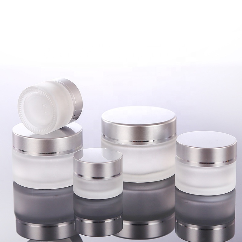 Empty face eye cream jar 30g 50g 100g frosted clear amber blue black cosmetic cream jar with black gold silver aluminum lid
