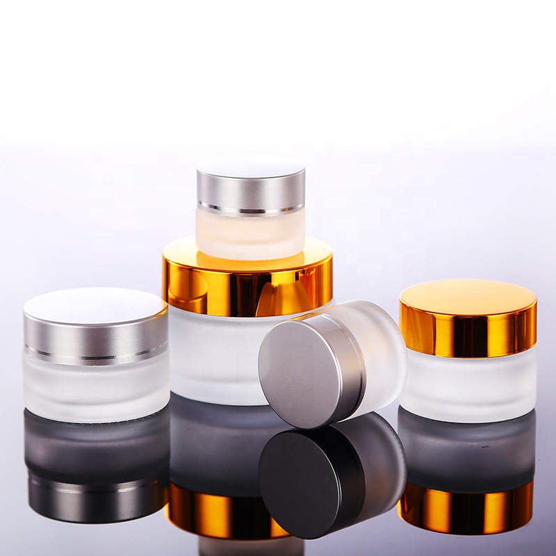 Empty face eye cream jar 30g 50g 100g frosted clear amber blue black cosmetic cream jar with black gold silver aluminum lid