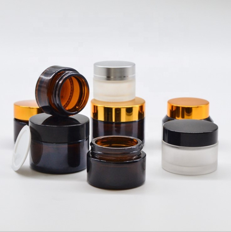 Empty face eye cream jar 30g 50g 100g frosted clear amber blue black cosmetic cream jar with black gold silver aluminum lid
