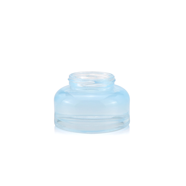 Empty face eye cream jar 50ml 1oz blue frosted cosmetic cream jar with white metal aluminum lid