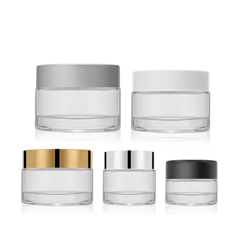 Empty face eye cream jar 5g 10g 15g 20g 30g 50g 100g frosted cosmetic cream jar with white black gold silver metal aluminum lid