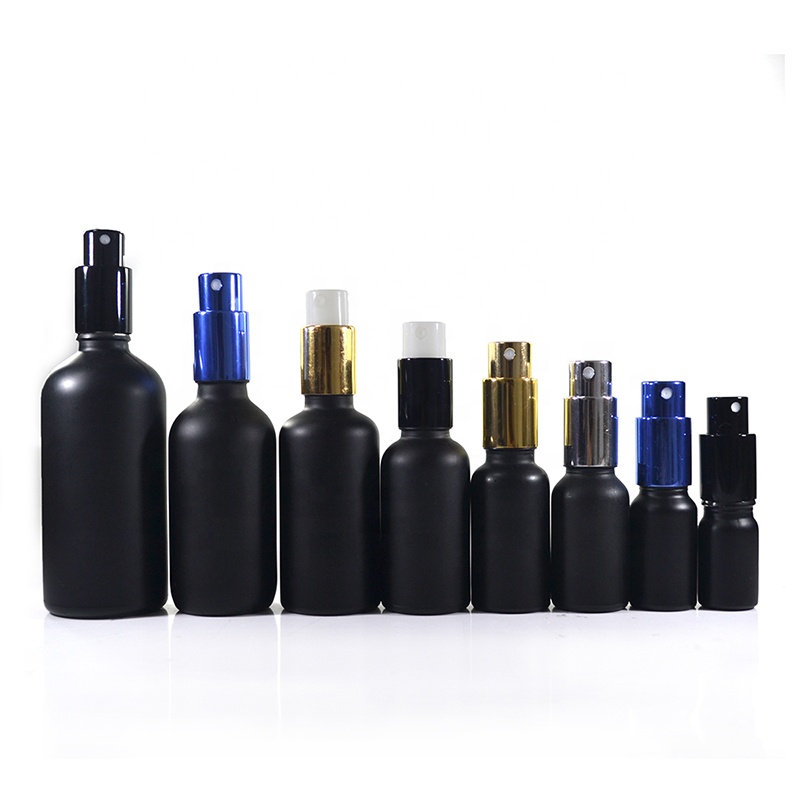 Empty fine mist serum perfume packaging 30ml 50ml 100ml matte black glass spray bottle