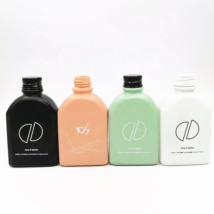 Empty  flat pocket 100ml 200ml 250ml 350ml 500ml cold brew coffee milk tea beverage juice drinking glass bottle with screw cap