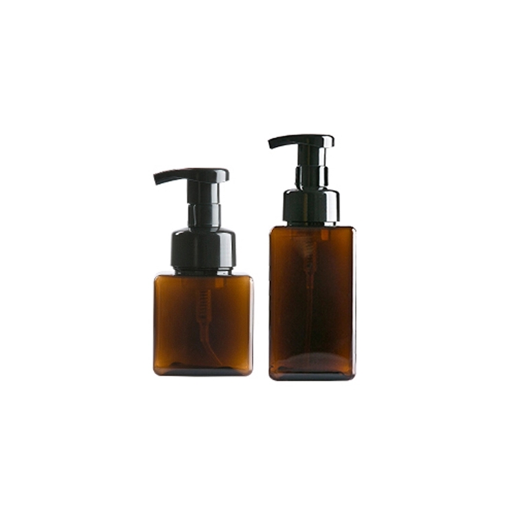 Empty flat shoulder mist spray serum pump bottle amber glass bottles with black pump