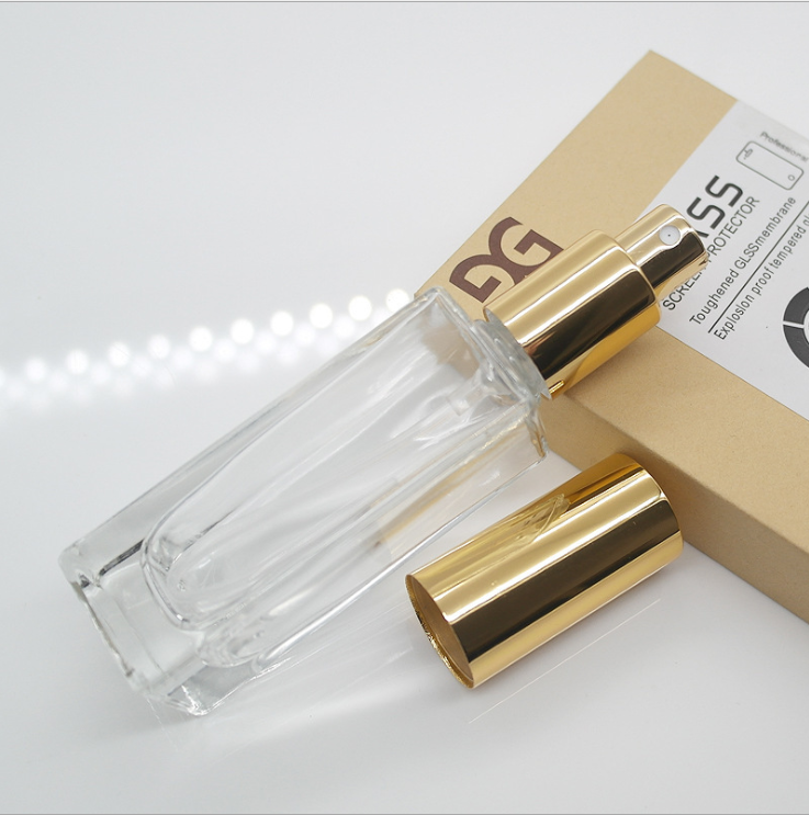 Empty flat square clear glass 30ml 50ml 100ml crimp perfume bottle
