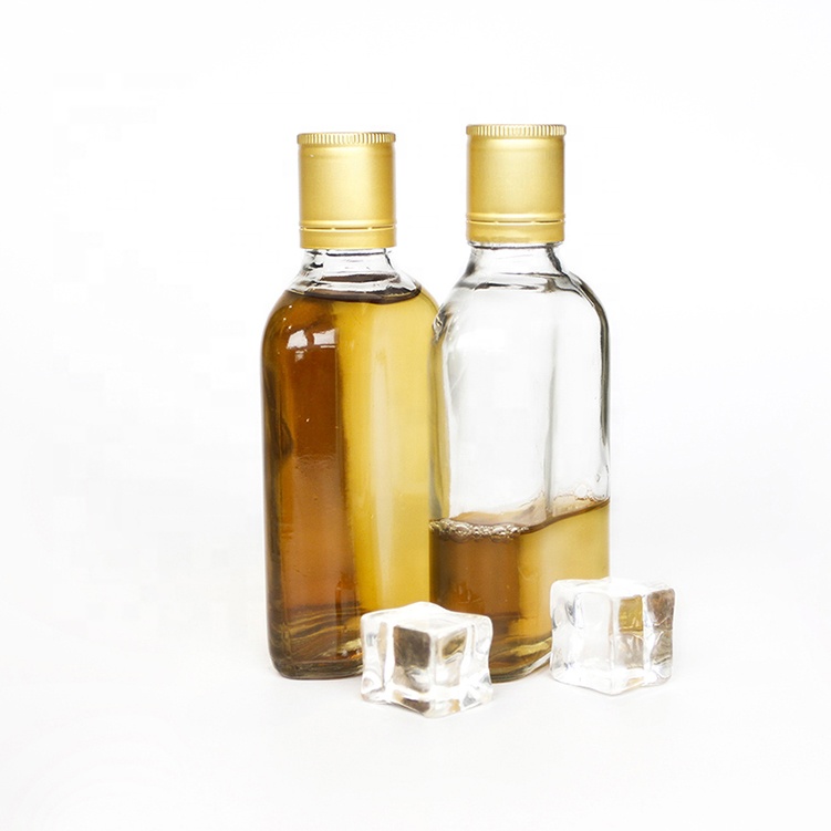 Empty flint 200ml flat glass beverage juice bottle cold brew coffee flask glass bottle with aluminum cap with custo printing