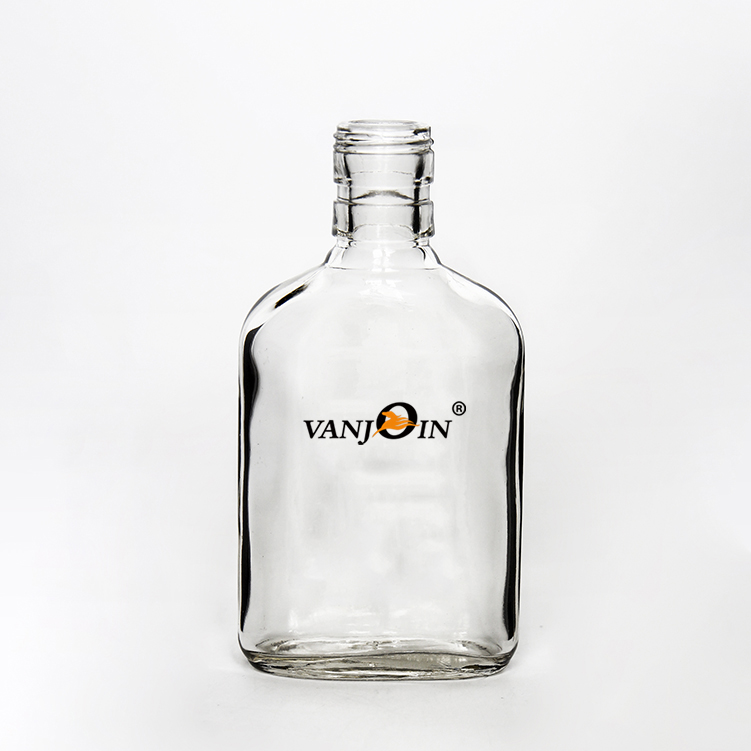 Empty flint 200ml flat glass beverage juice bottle cold brew coffee flask glass bottle with aluminum cap with custo printing