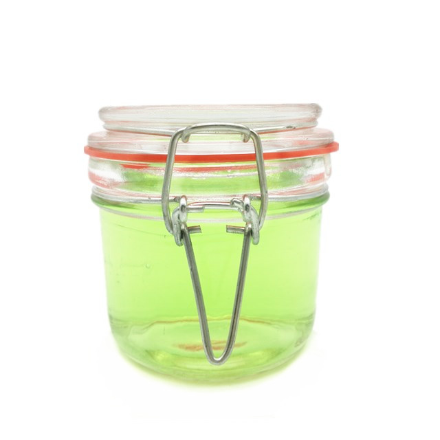 Empty food grade 200ml clear round sealed glass storage jar with metal clip top lid