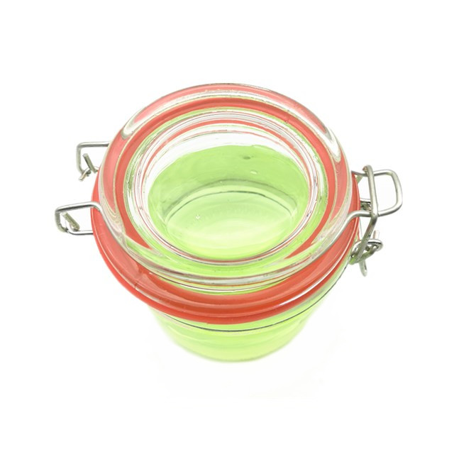 Empty food grade 200ml clear round sealed glass storage jar with metal clip top lid