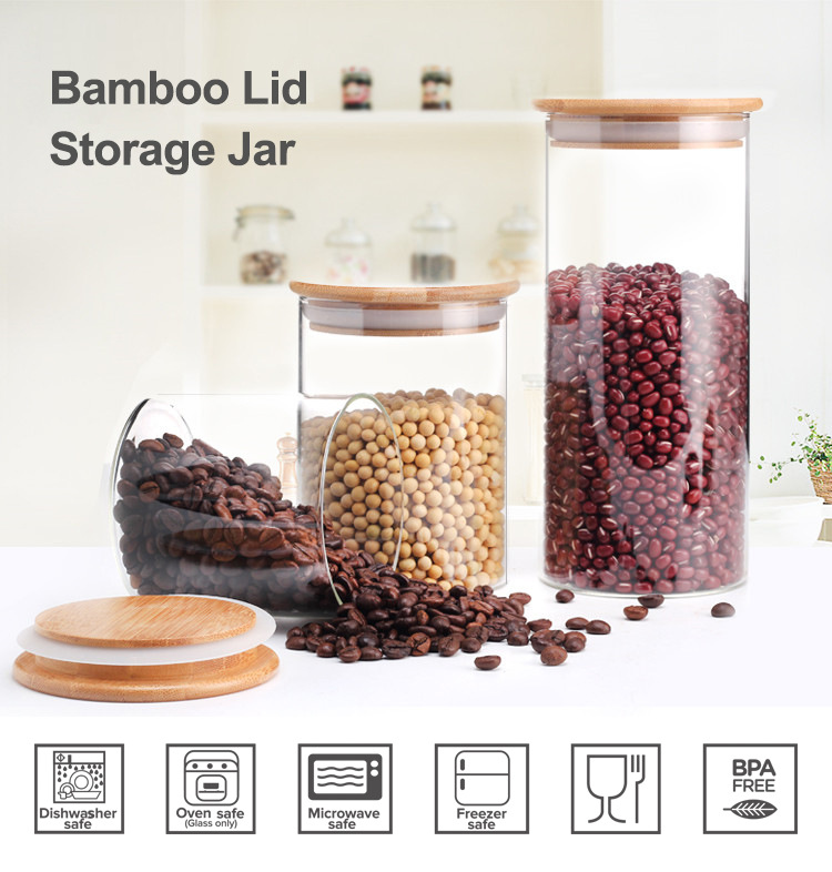 Empty food storage glass storage container mason jar with bamboo lid
