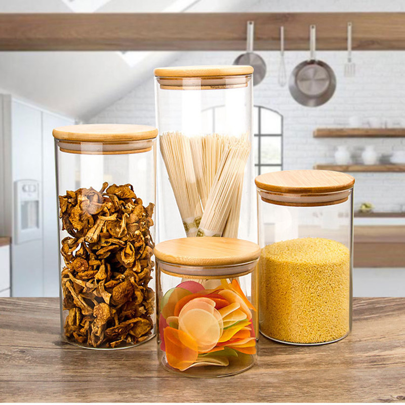 Empty food storage glass storage container mason jar with bamboo lid