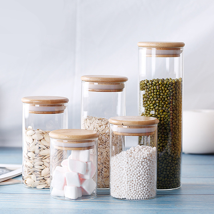 Empty food storage glass storage container mason jar with bamboo lid
