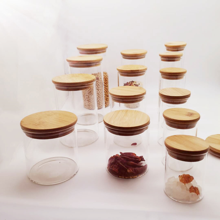 Empty food storage glass storage container mason jar with bamboo lid