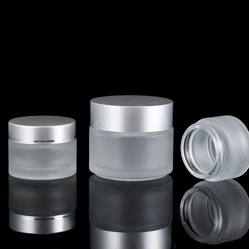 Empty frosted double wall cosmetic cream packaging glass jar set