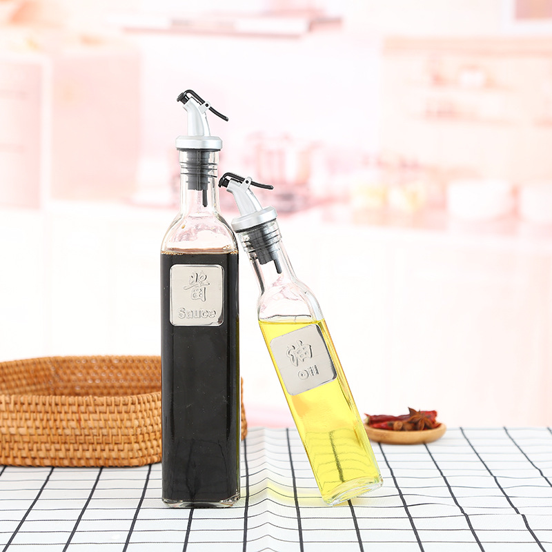 Empty glass Oil vinegar bottle spice jar