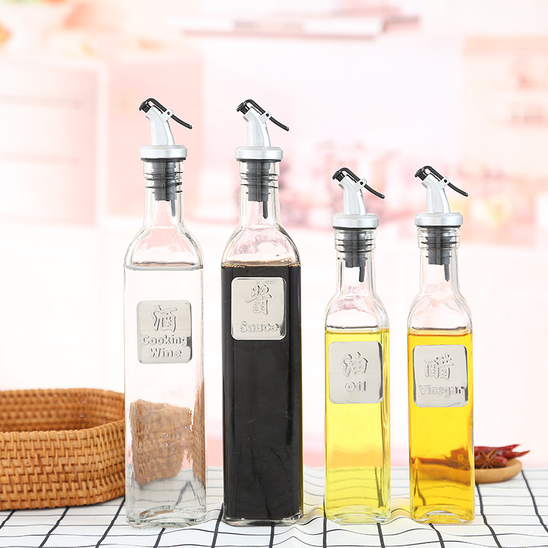 Empty glass Oil vinegar bottle spice jar
