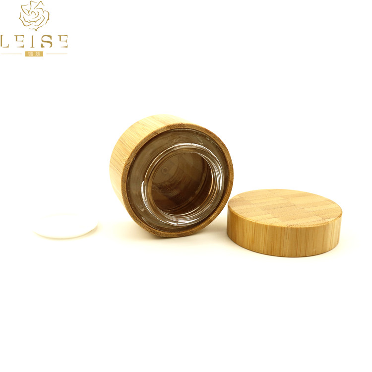 Empty glass bamboo texture cream jars 50g 50ml 1.7oz bamboo cosmetic jars packaging glass inner cream jar with bamboo lid cap