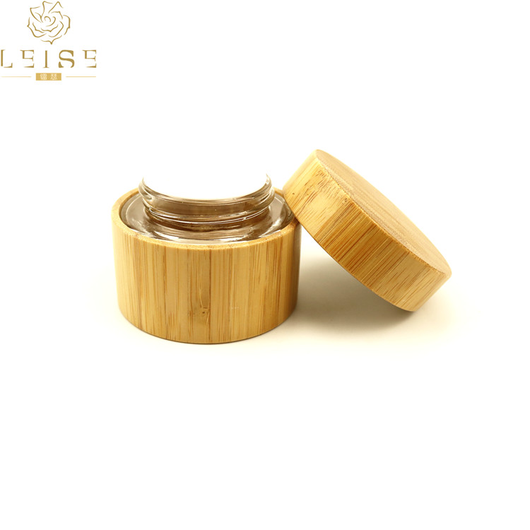 Empty glass bamboo texture cream jars 50g 50ml 1.7oz bamboo cosmetic jars packaging glass inner cream jar with bamboo lid cap