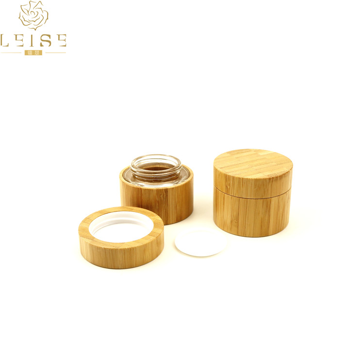 Empty glass bamboo texture cream jars 50g 50ml 1.7oz bamboo cosmetic jars packaging glass inner cream jar with bamboo lid cap