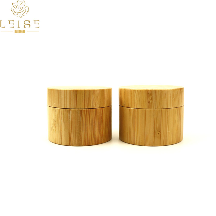 Empty glass bamboo texture cream jars 50g 50ml 1.7oz bamboo cosmetic jars packaging glass inner cream jar with bamboo lid cap