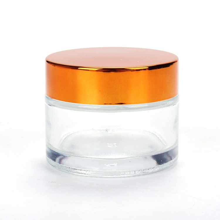 Empty glass cosmetic packaging sets 5g 10g 15g 20g 30g 50g 100g clear frosted cream jar with gold silver lid for face cream