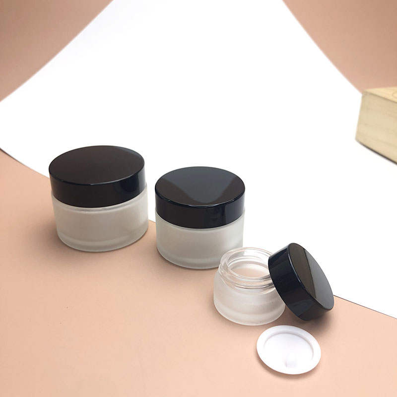 Empty glass cosmetic packaging sets clear frosted cream jar with lid glass jar for face cream