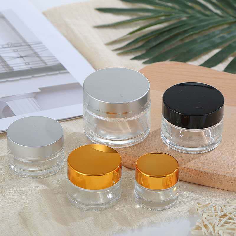 Empty glass cosmetic packaging sets clear frosted cream jar with lid glass jar for face cream