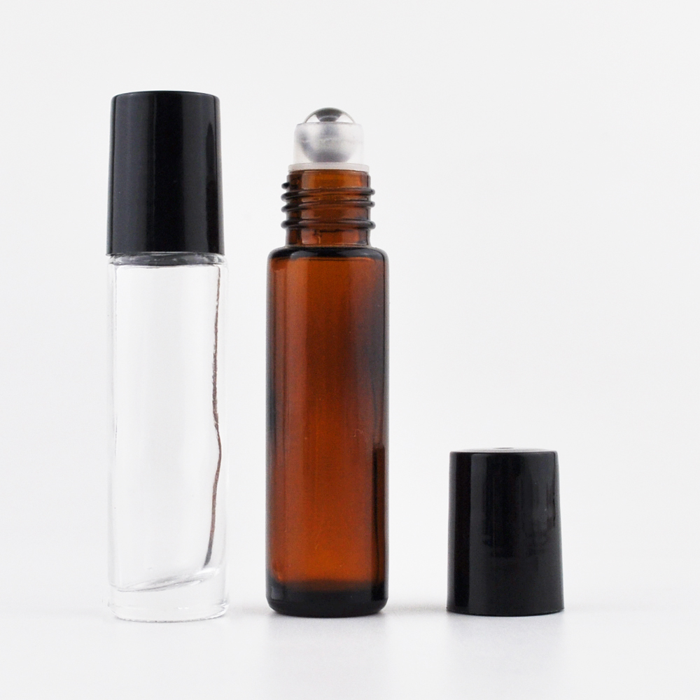 Empty glass roll on bottles 5ml 10 ml glass essential oil roller bottle clear amber black blue wholesale
