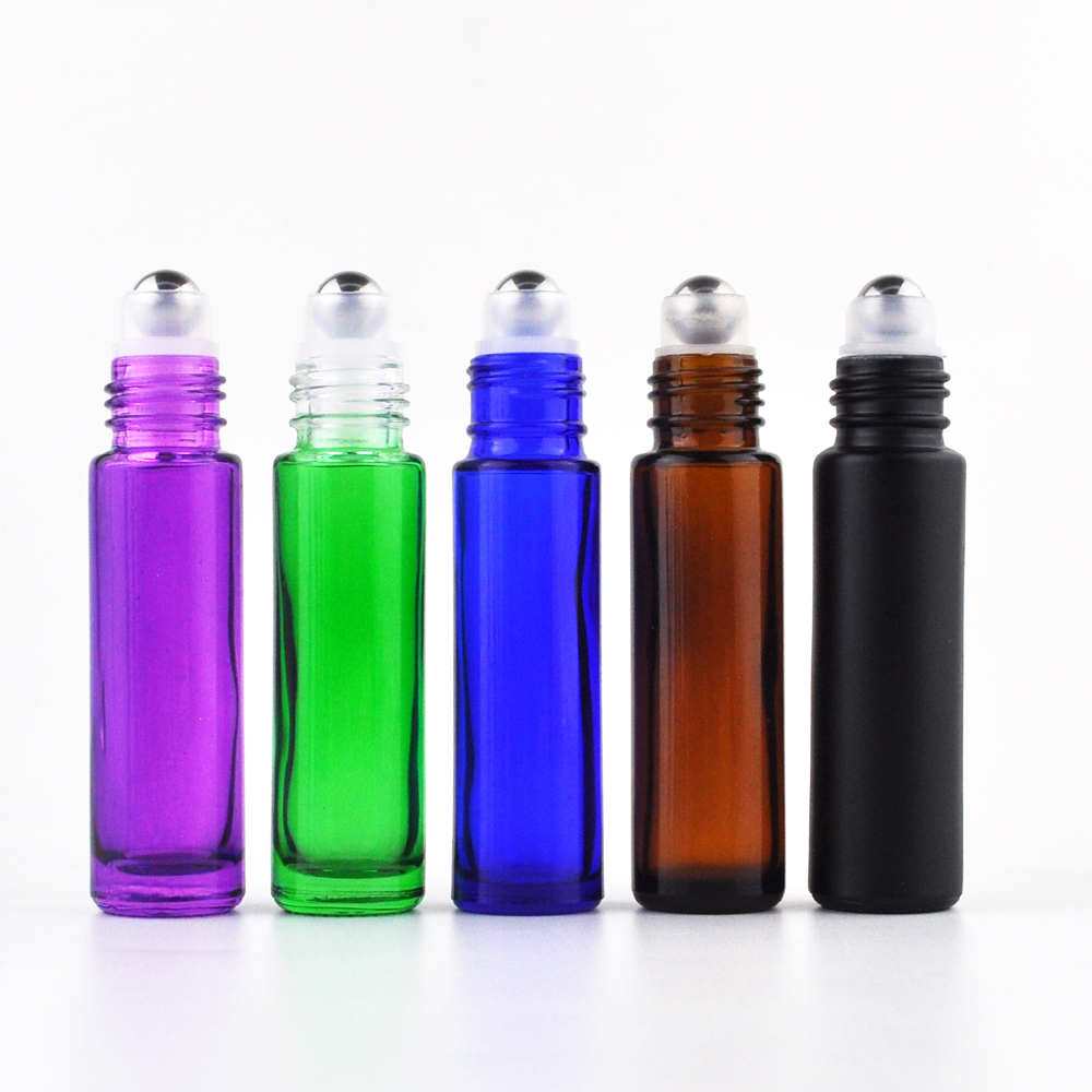 Empty glass roll on bottles 5ml 10 ml glass essential oil roller bottle clear amber black blue wholesale