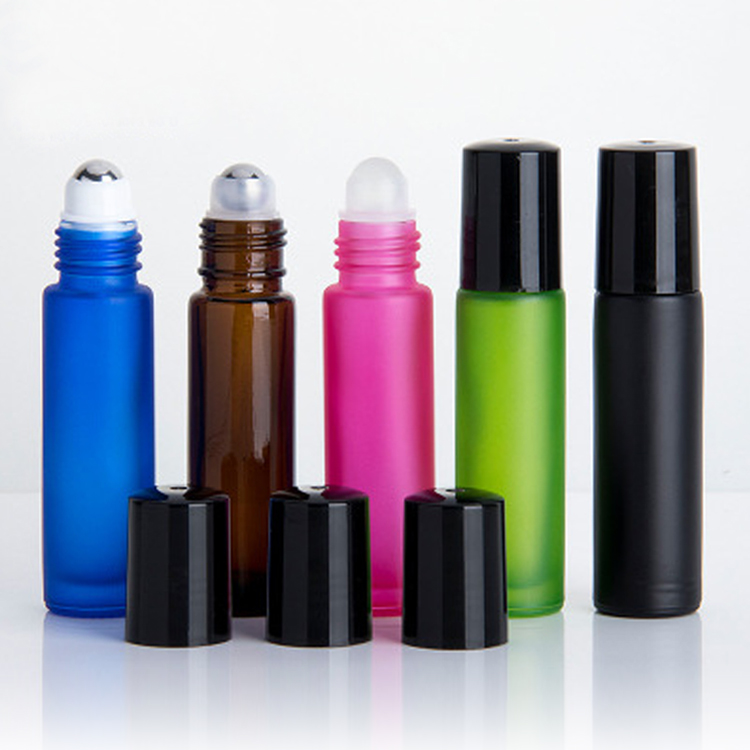 Empty glass roll on bottles 5ml 10 ml glass essential oil roller bottle clear amber black blue wholesale