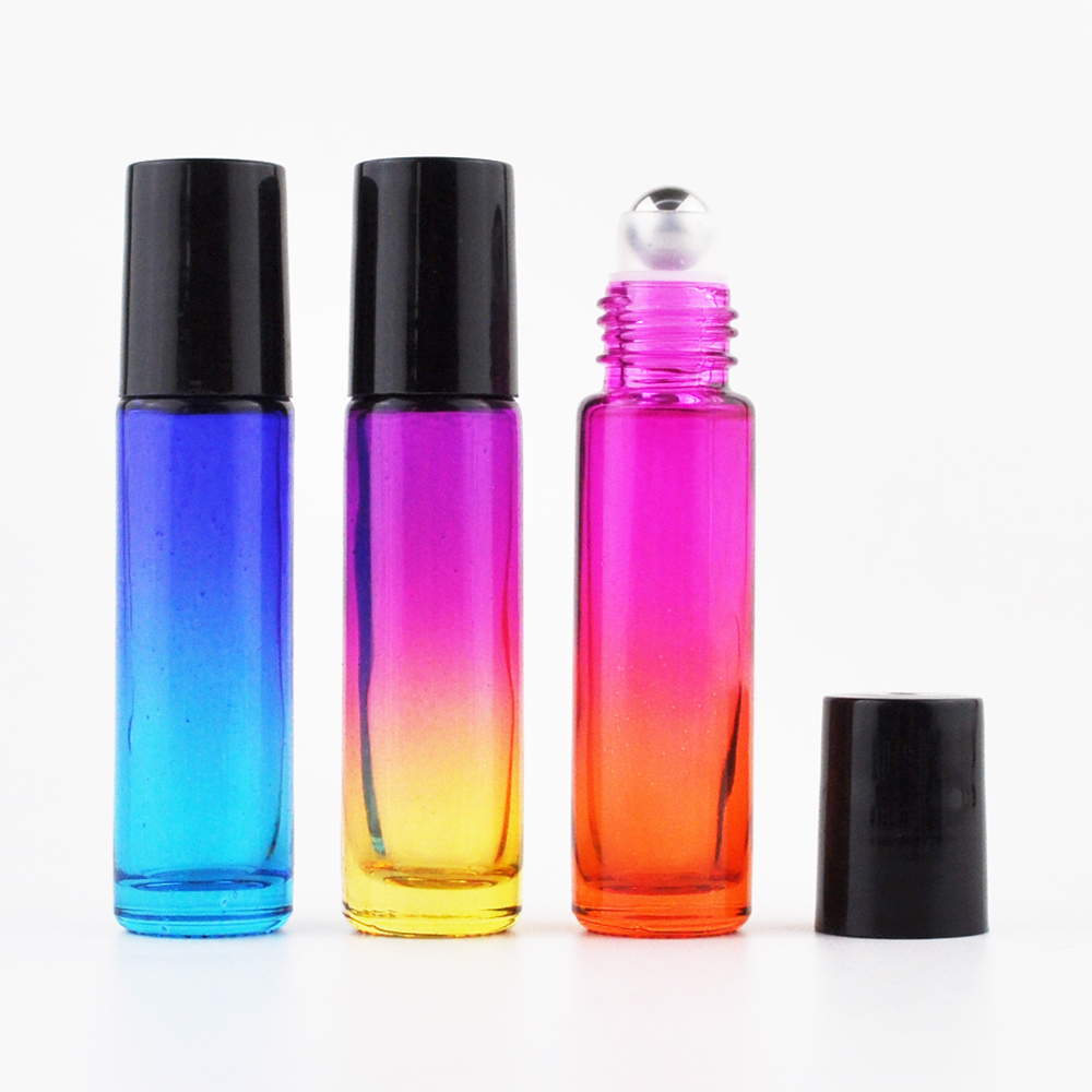 Empty glass roll on bottles 5ml 10 ml glass essential oil roller bottle clear amber black blue wholesale