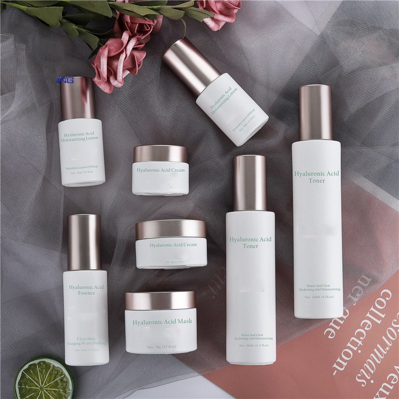 Empty glass skincare round pump glass bottles 120ml 100ml 50ml 30ml/30ml dropper bottle/20g 30g 50g cream jar set
