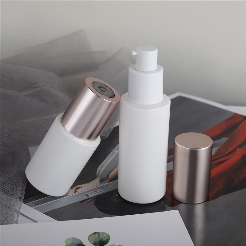 Empty glass skincare round pump glass bottles 120ml 100ml 50ml 30ml/30ml dropper bottle/20g 30g 50g cream jar set