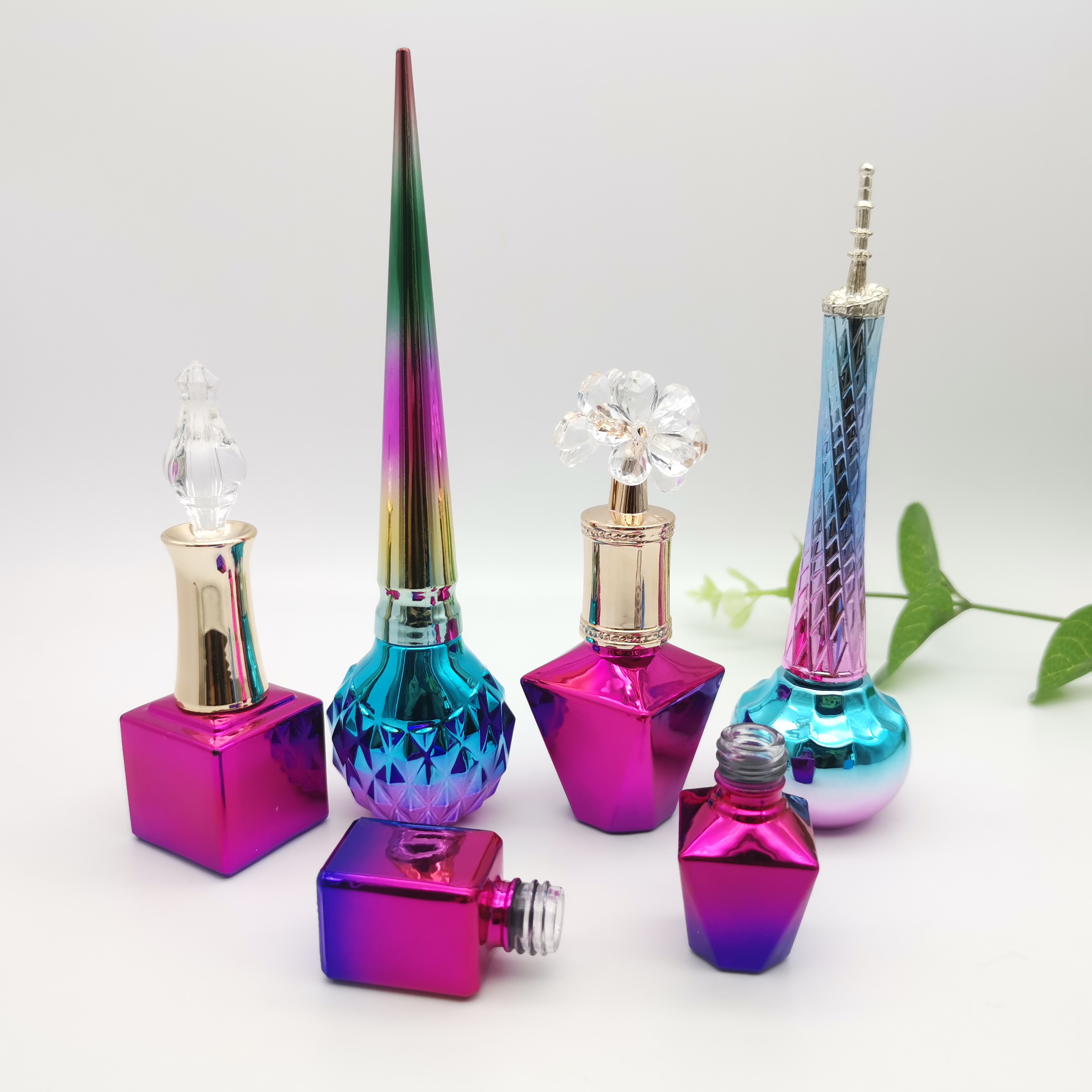 Empty high quality electroplating fading color nail polish bottle rhinestone with brush
