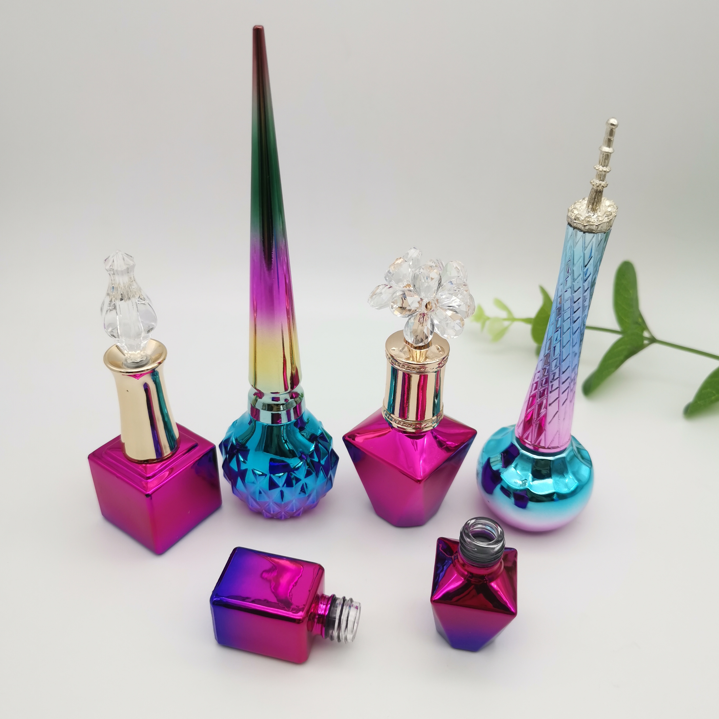 Empty high quality electroplating fading color nail polish bottle rhinestone with brush