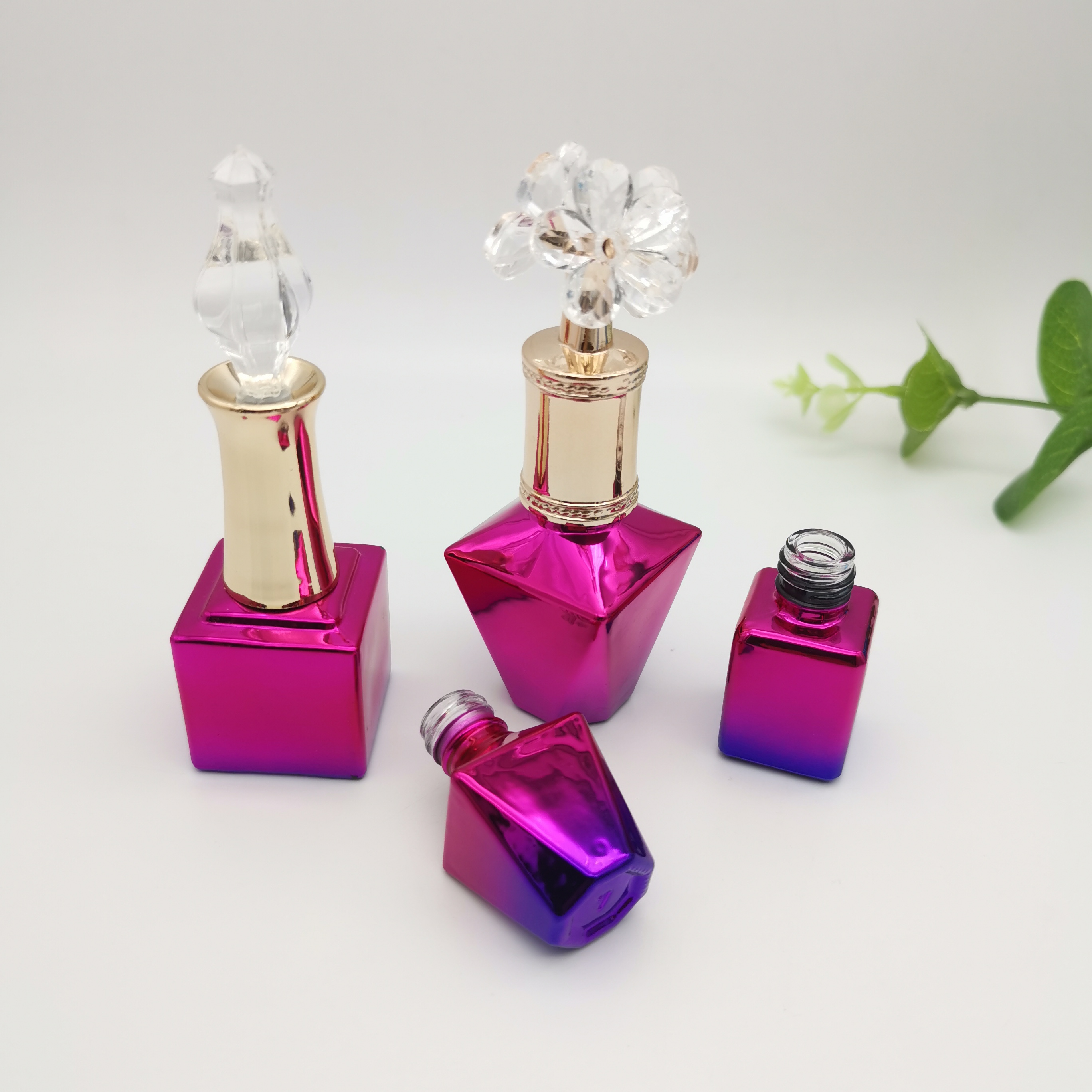 Empty high quality electroplating fading color nail polish bottle rhinestone with brush