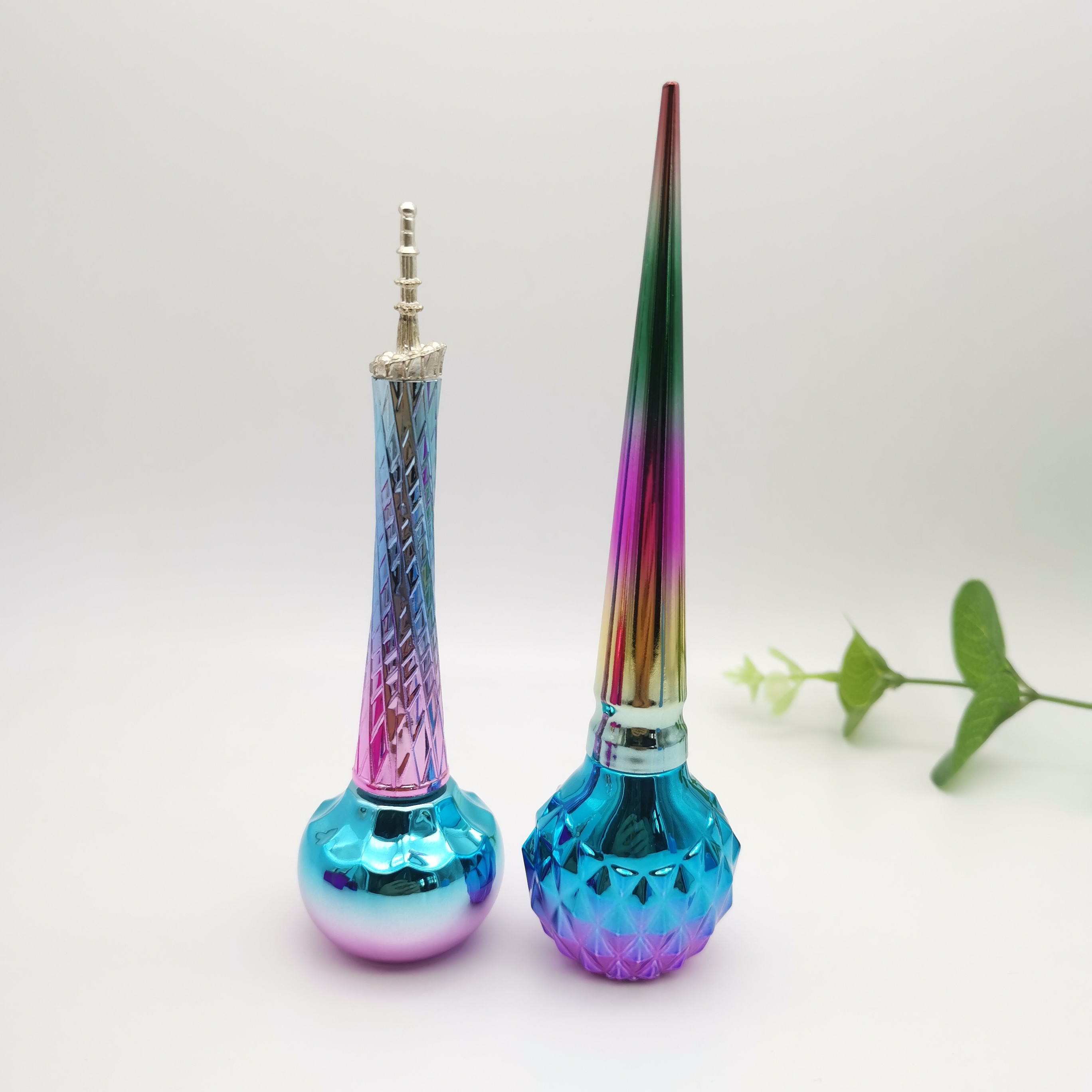 Empty high quality electroplating fading color nail polish bottle rhinestone with brush