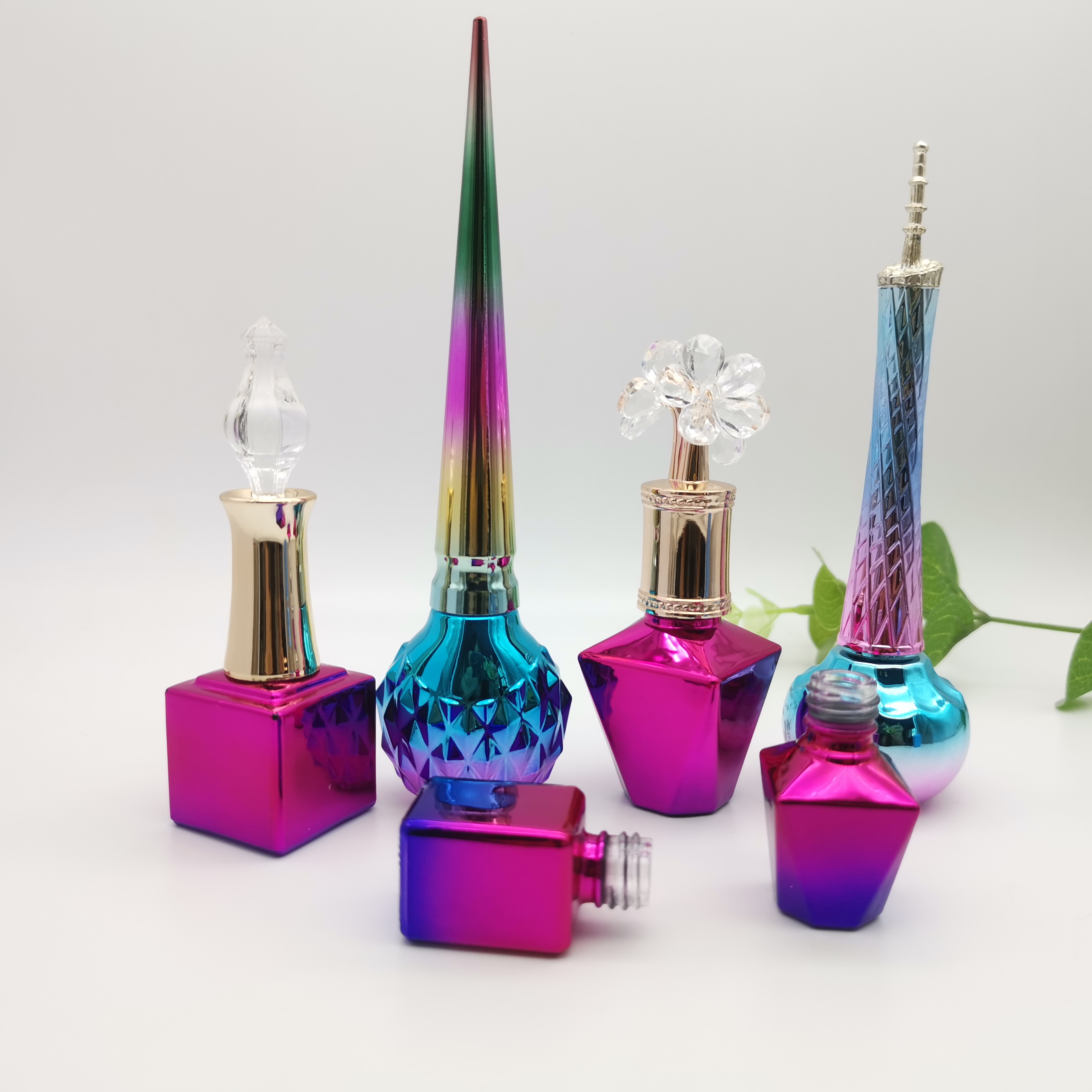 Empty high quality electroplating fading color nail polish bottle rhinestone with brush