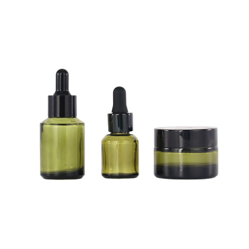 Empty inject color glass skin care packaging dropper serum bottle and face cream jar