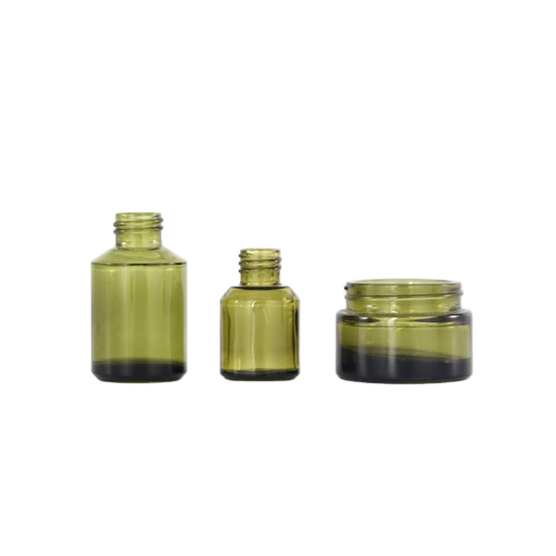Empty inject color glass skin care packaging dropper serum bottle and face cream jar